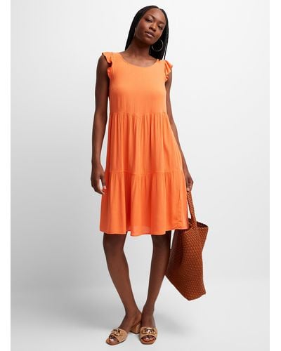 Ichi Tiered Crinkled Chiffon Dress - Orange