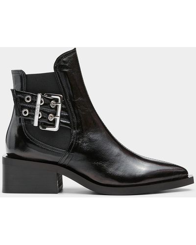 Ganni Buckles Glossy Leather Chelsea Boots Women - Black