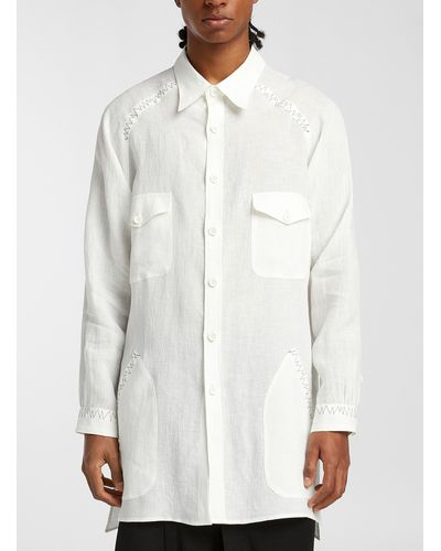 Yohji Yamamoto Graphic Stitching Long Linen Shirt - White