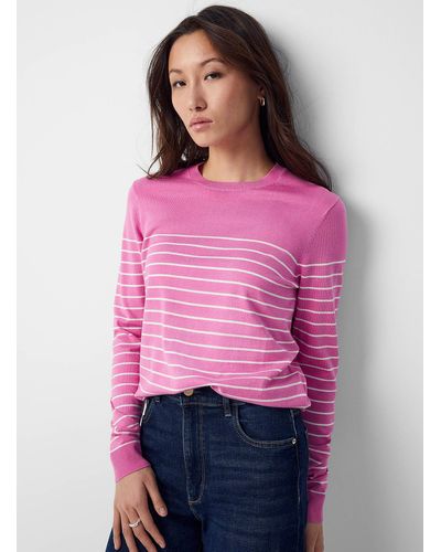 Contemporaine Light Knit Striped Sweater - Pink