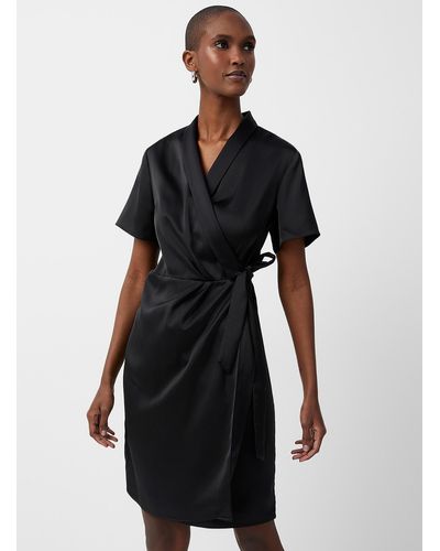 Contemporaine Satiny Wrap Dress - Black