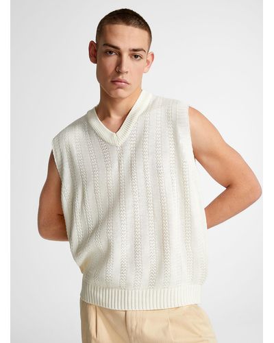 Le 31 Crochet Stripe Sweater Vest - Natural