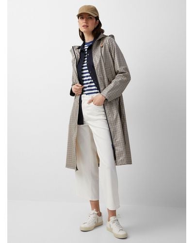 B.Young Long Chic Checkers Raincoat - White