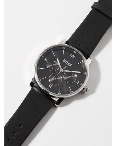 BOSS Contender Leather Band Watch - Gray