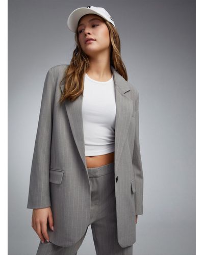 ONLY Gray Pinstripes Loose Blazer