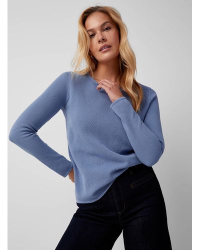 Fransa Textured Cotton Sweater - Blue