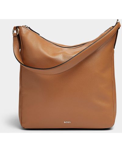 BOSS Alyce Pebbled Leather Square Saddle Bag - Brown