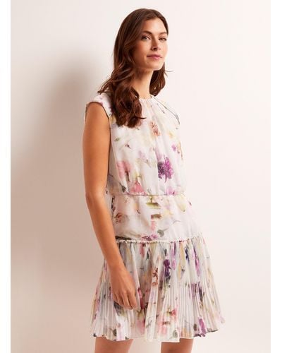 Ted Baker Saintly Watercolour Blooms Pleated Dress - Pink