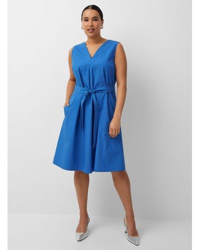 Contemporaine Knotted Belt Poplin Dress - Blue