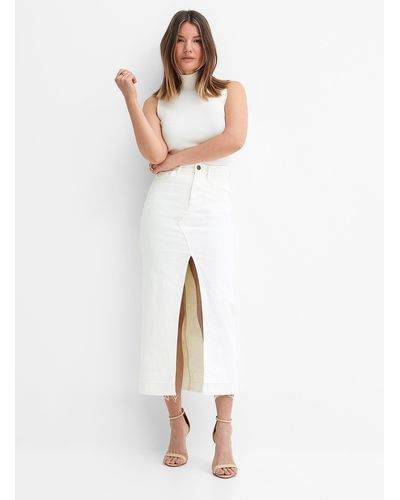 Sisley Slit Ivory Denim Maxi Skirt - White