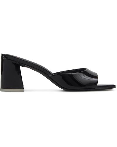 Black Suede Studio Dia Patent Leather Block Heel Mule Sandals Women - Black