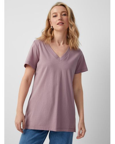 Contemporaine V-neck Tunic T-shirt (women, Pink, Large) - Purple