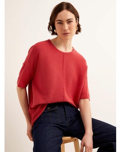 Fransa Embossed Seam Loose Sweater - Red