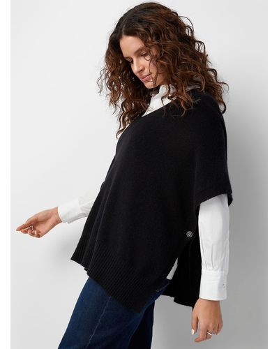 Contemporaine Side Buttons Poncho Sweater - Black