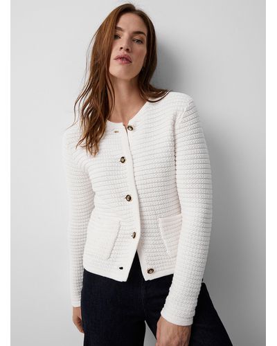 Contemporaine Crest Buttons Textured Cardigan - White