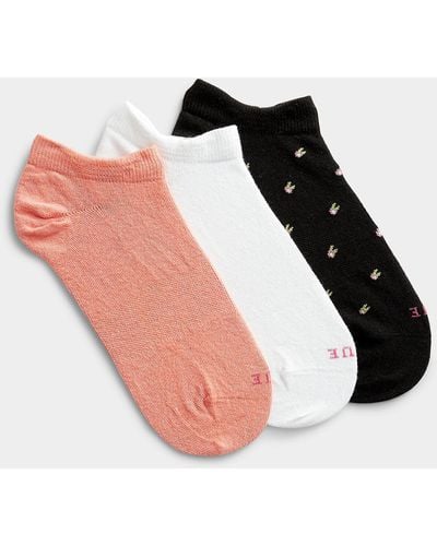 Hue Solid And Floral Ped Socks Set Of 3 - Pink
