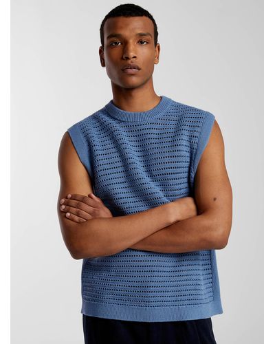 Le 31 Openwork Stripe Sweater Vest - Blue