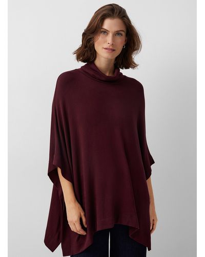 Contemporaine Flowy Brushed Turtleneck Poncho - Red