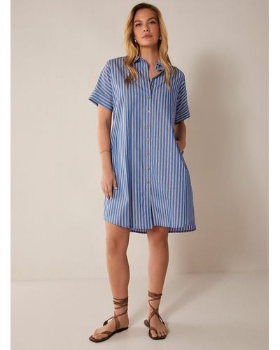 Yerse Tricolour Striped Shirtdress - Blue