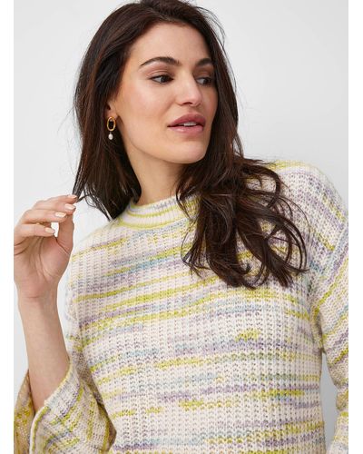 Fransa Tart Stripes Ribbed Sweater - Natural
