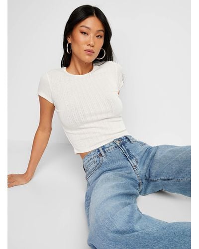 JJXX Pointelle Knit Fitted Cropped T - White