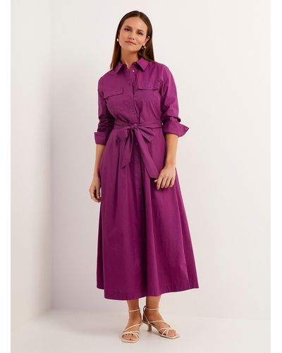 Contemporaine Tie Belt Maxi Shirtdress - Purple