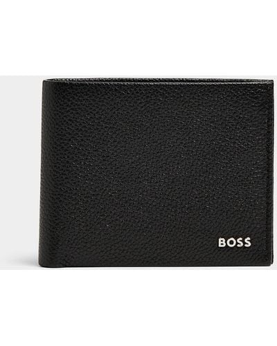 BOSS Silver Logo Grained Leather Wallet - Black