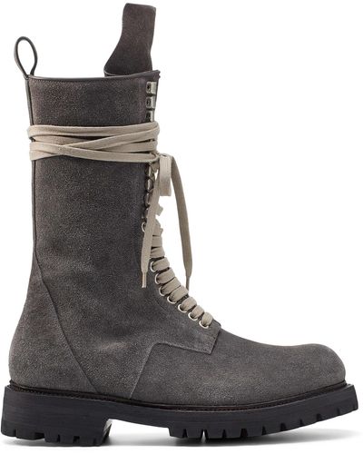 Rick Owens Suede High Military Boots Men - Grey