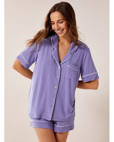 Miiyu Tm Modal Piped Pajama Set - Purple