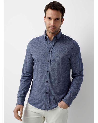 Report Collection Piqué Knit Fluid Shirt Slim Fit - Blue