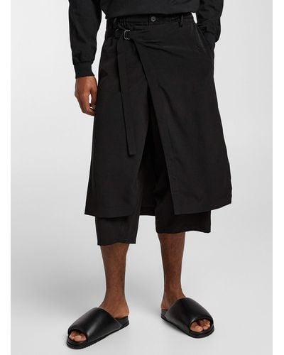 Yohji Yamamoto Layered Skirt Silky Pant - Black