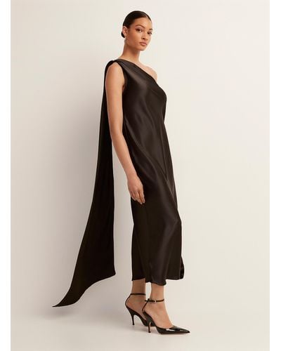 Icône Scarf Neck Maxi Satiny Dress - Black