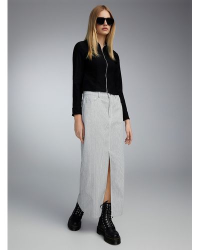 ONLY Striped Denim Skirt - Gray