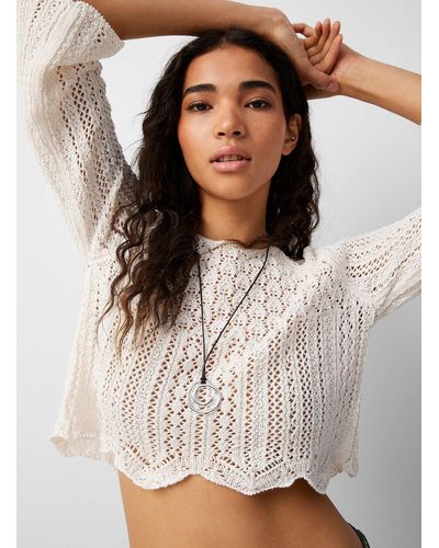 ONLY Scalloped Edging Openwork Sweater - White