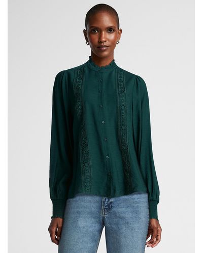 Contemporaine Crocheted Ribbons Ruffled Collar Shirt - Green