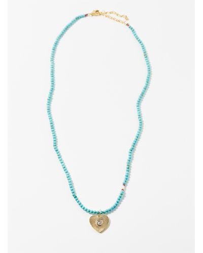Tai Golden Heart Beaded Necklace - Blue