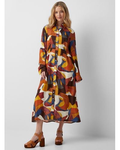 Contemporaine Abstract Mosaic Flowy Shirtdress - White