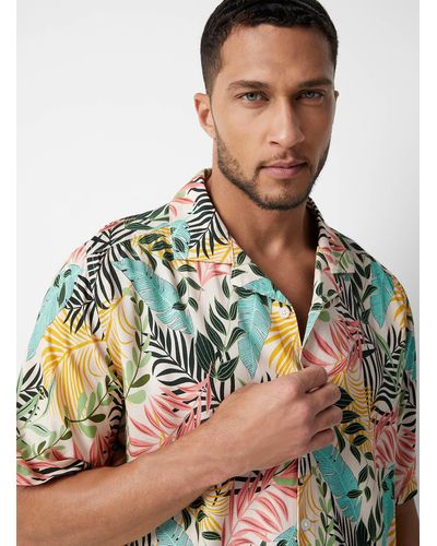Le 31 Tropical Foliage Pastel Camp Shirt Comfort Fit - Multicolour