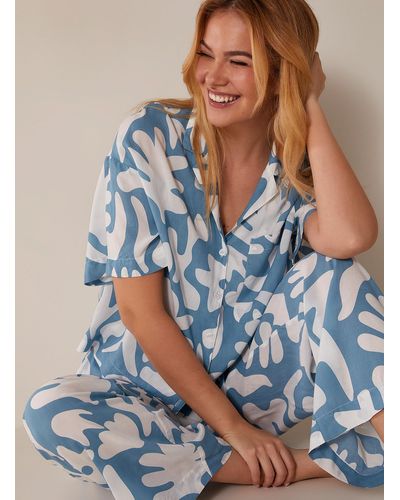 Miiyu Patterned Fluid Pajama Set - Blue
