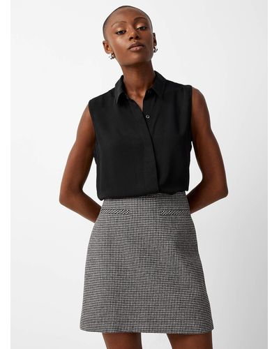 Contemporaine Houndstooth Wool Cropped Skirt - Grey
