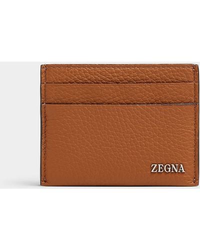 Zegna Grained Leather Card Case - Brown
