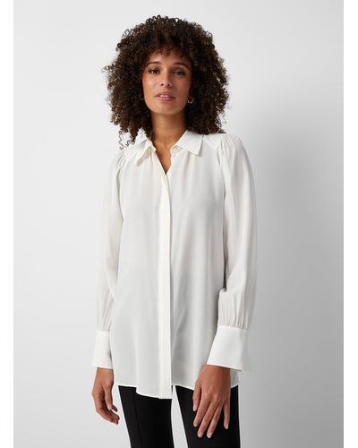 BOSS Beatana Ruched Sleeves Pure Silk Blouse - White