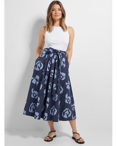 Contemporaine Blue Flowers Tie Waist Skirt