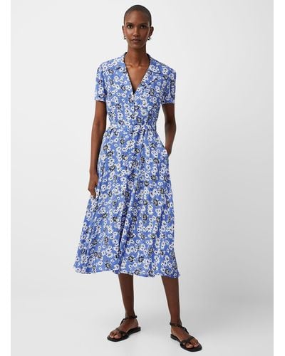 Polo Ralph Lauren Summer Daisies Notch Collar Belted Dress - Blue