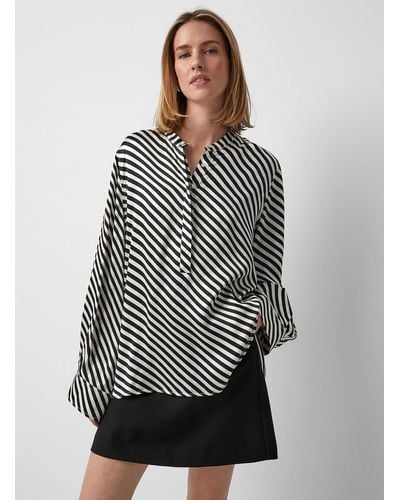 Soaked In Luxury Soho Contrasting Stripes Blouse - Grey
