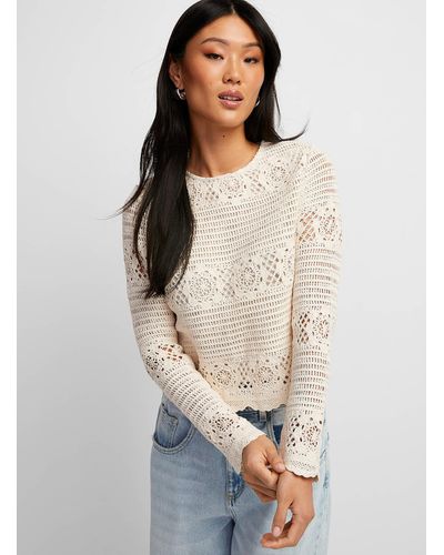 Icône Scalloped Edging Crochet Sweater - White