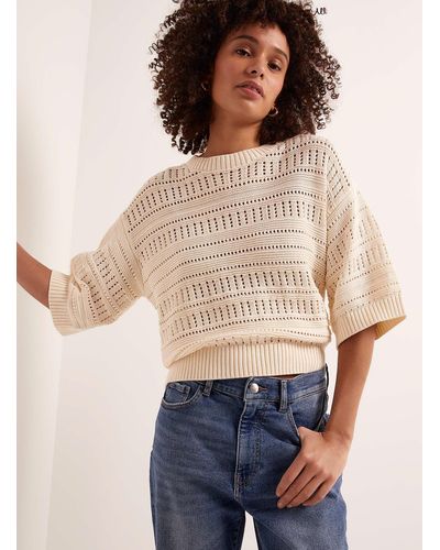 Soaked In Luxury Rava Openwork Stripes Loose Sweater - Natural