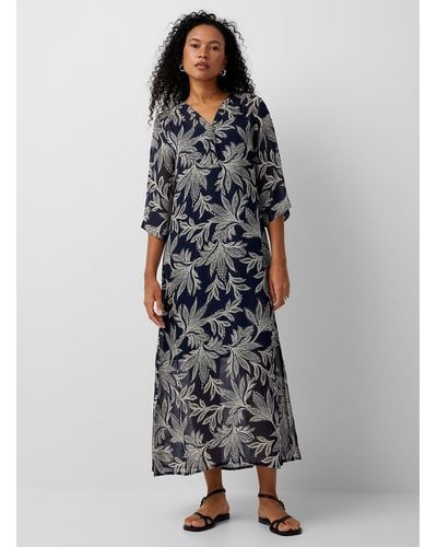 Part Two Berit Contrasting Foliage Chiffon Dress - Gray