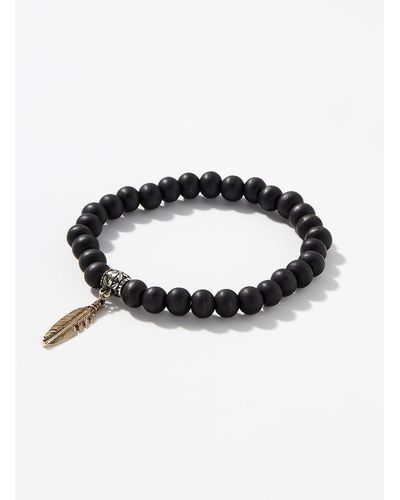 Le 31 Wooden Bead And Feather Charm Bracelet - Black