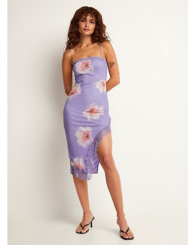 Icône Lace Edging Floral Micromesh Dress - Multicolor